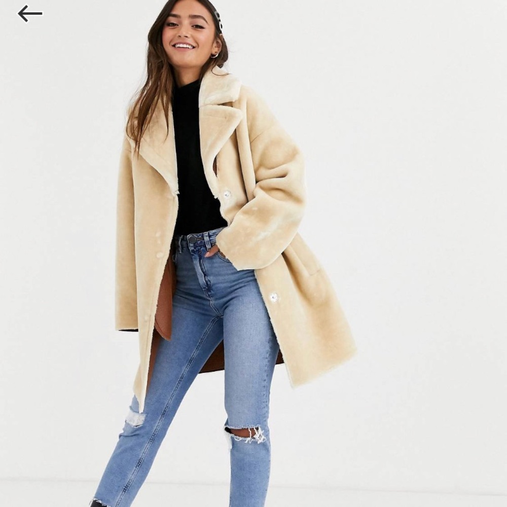 ASOS design plush faux fur bonded overcoat in off white - never worn!